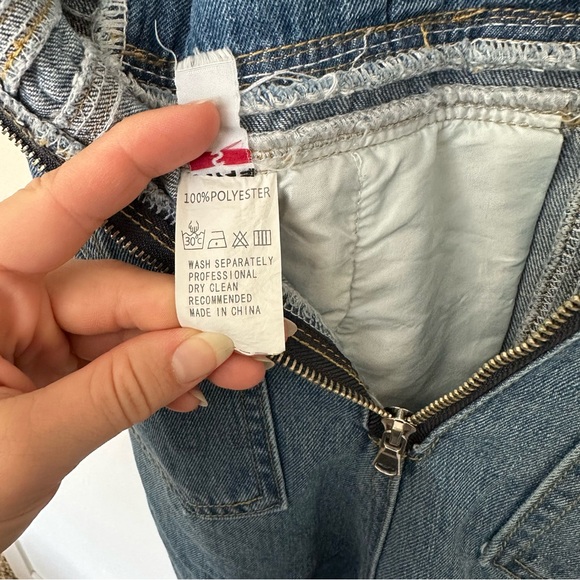 Bohemian Retro 70s Lucky Overall Tie Top Blue Raw Hem Denim Sleeveless Jumpsuit - Picture 7 of 7